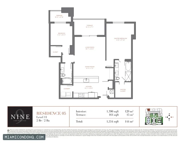 NINE at Mary Brickell Village floor plan Residence 05 · 2 bedrooms