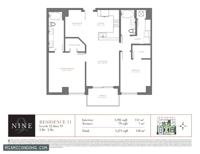 NINE at Mary Brickell Village floor plan Residence 11 · 2 bedrooms