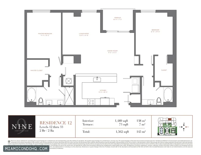 NINE at Mary Brickell Village floor plan Residence 12 · 2 bedrooms
