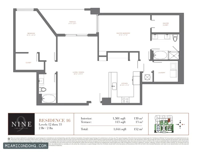 NINE at Mary Brickell Village floor plan Residence 16 · 2 bedrooms