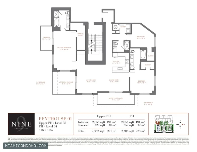 NINE at Mary Brickell Village floor plan Penthouse 01 · 3 bedrooms