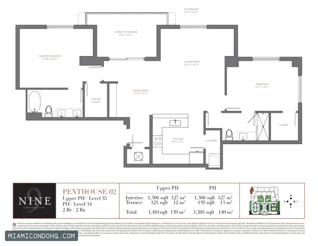 NINE at Mary Brickell Village floor plan Penthouse 02 · 2 bedrooms