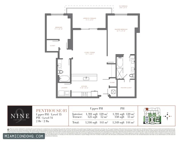 NINE at Mary Brickell Village floor plan Penthouse 03 · 2 bedrooms