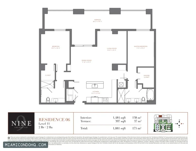 NINE at Mary Brickell Village floor plan Residence 06 · 2 bedrooms