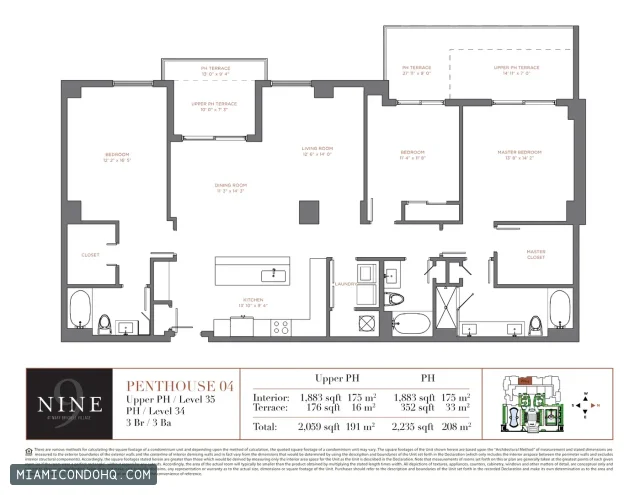 NINE at Mary Brickell Village floor plan Penthouse 04 · 3 bedrooms