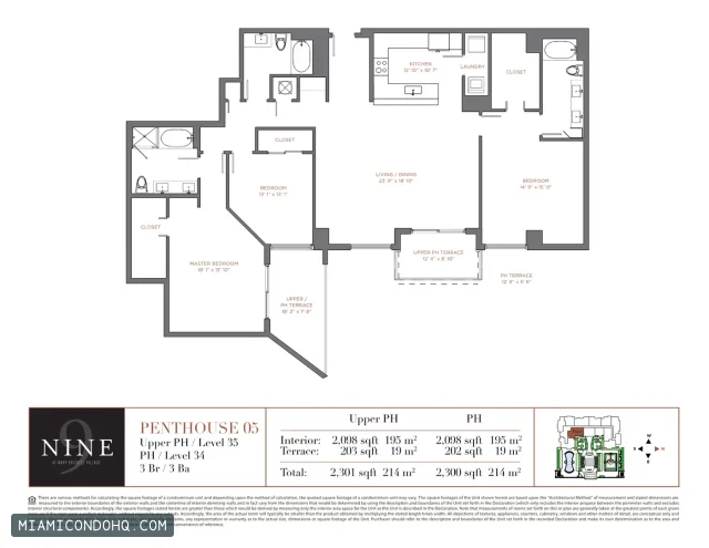 NINE at Mary Brickell Village floor plan Penthouse 05 · 3 bedrooms