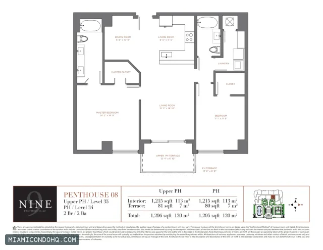 NINE at Mary Brickell Village floor plan Penthouse 08 · 2 bedrooms