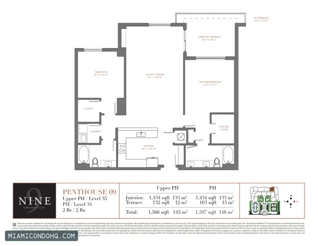 NINE at Mary Brickell Village floor plan Penthouse 09 · 2 bedrooms