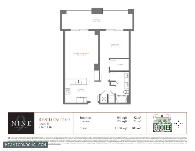 NINE at Mary Brickell Village floor plan Residence 09 · 1 bedroom