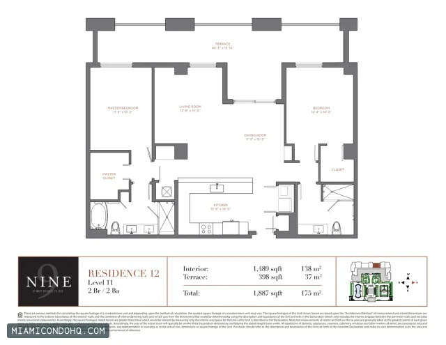 NINE at Mary Brickell Village floor plan Residence 12 · 2 bedrooms
