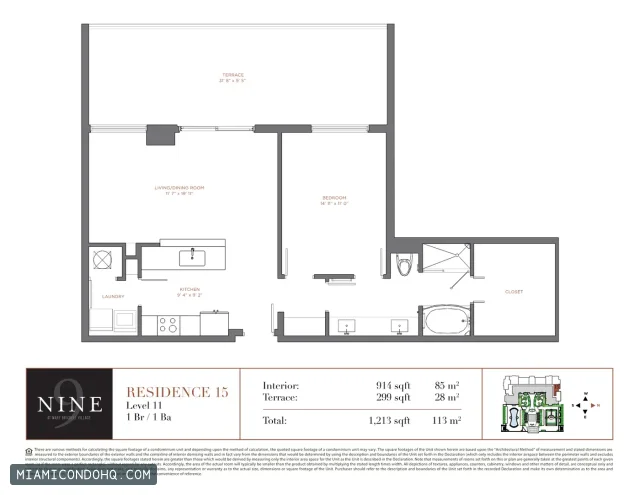 NINE at Mary Brickell Village floor plan Residence 15 · 1 bedroom