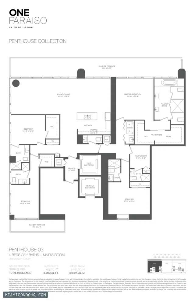 One Paraiso floor plan Penthouse 03 · 4 bedrooms