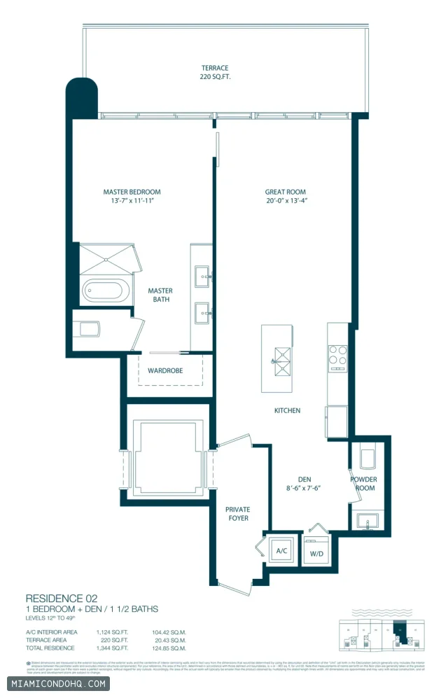 One Paraiso floor plan Residence 02 · 1 bedroom