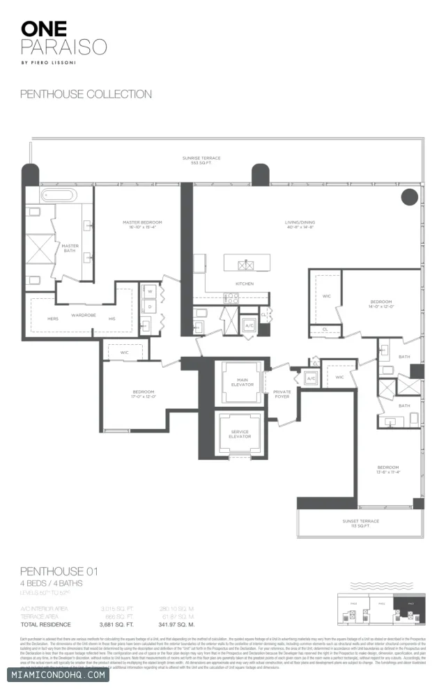 One Paraiso floor plan Penthouse 01 · 4 bedrooms