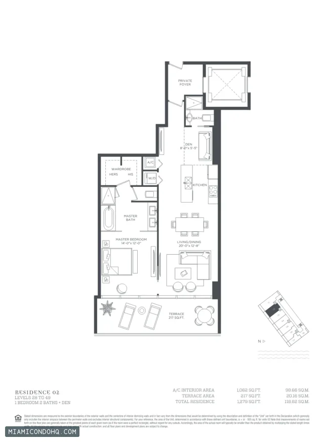 Paraiso Bay floor plan 1 bedroom