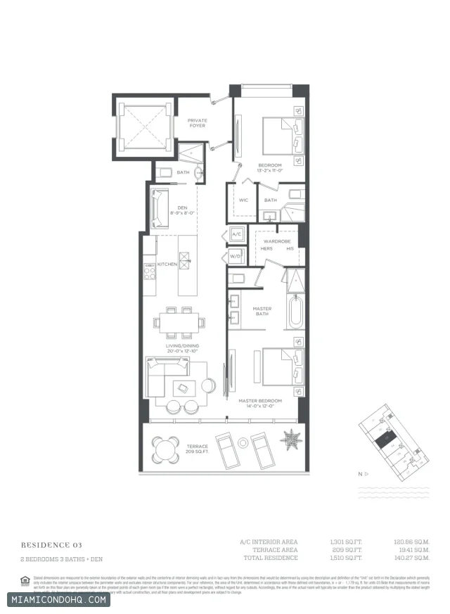 Paraiso Bay floor plan Residence 03 · 2 bedrooms