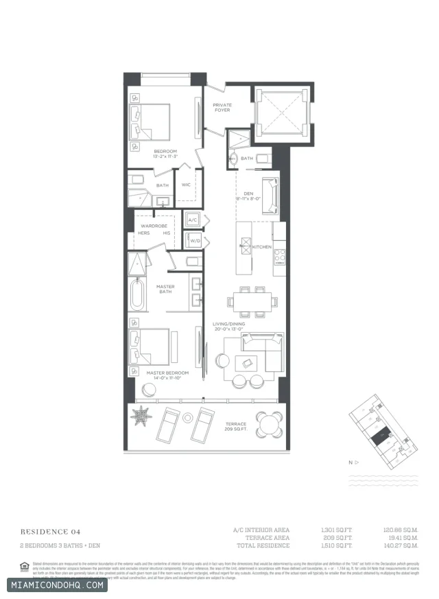 Paraiso Bay floor plan Residence 04 · 2 bedrooms