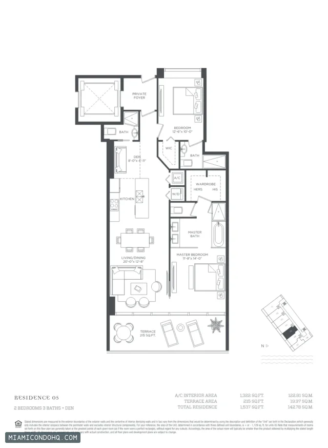 Paraiso Bay floor plan Residence 05 · 2 bedrooms
