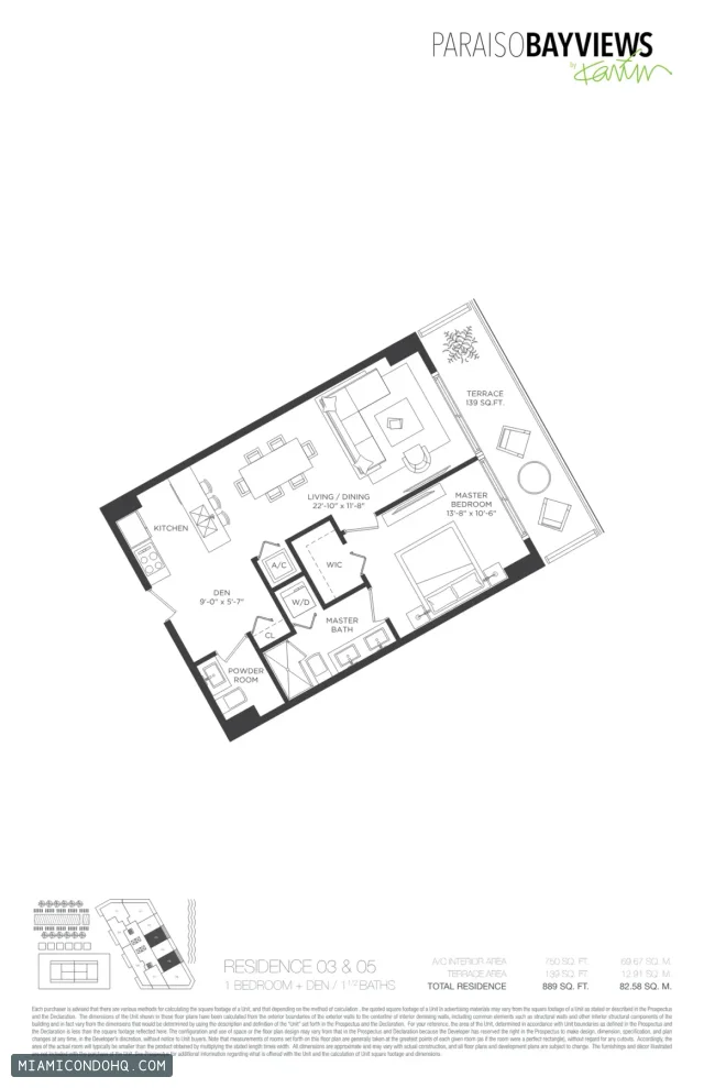 Paraiso Bayviews floor plan Residence 03 · 1 bedroom