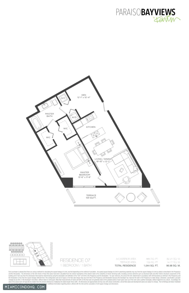 Paraiso Bayviews floor plan Residence 07 · 1 bedroom