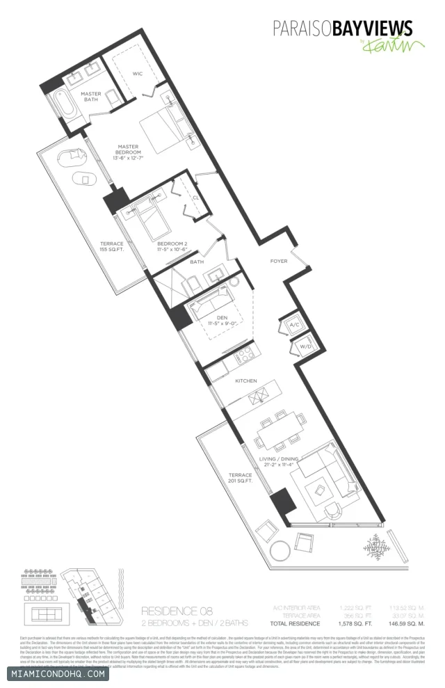 Paraiso Bayviews floor plan Residence 08 · 2 bedrooms