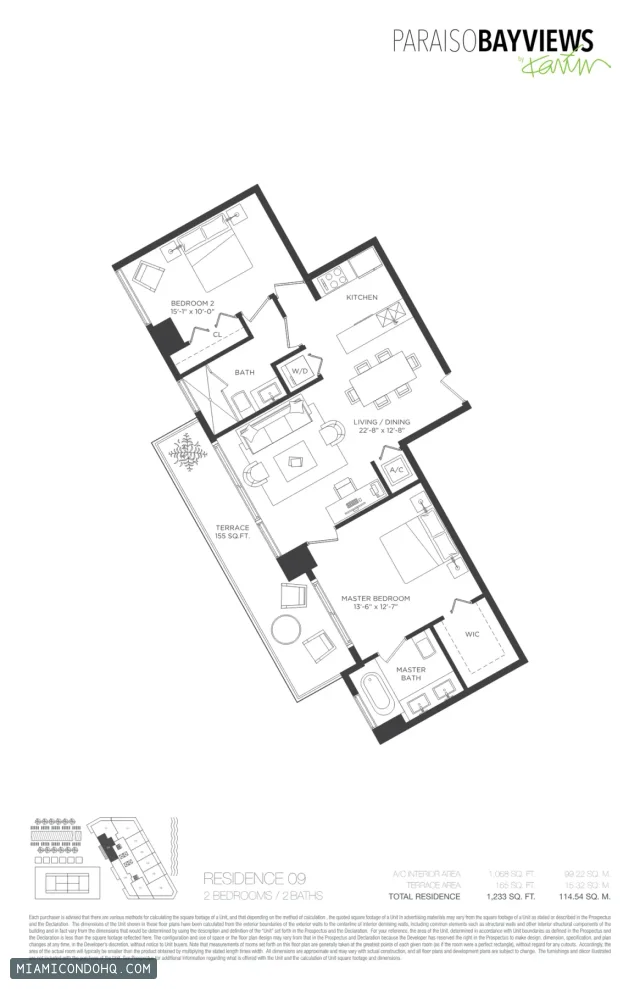 Paraiso Bayviews floor plan Residence 09 · 2 bedrooms