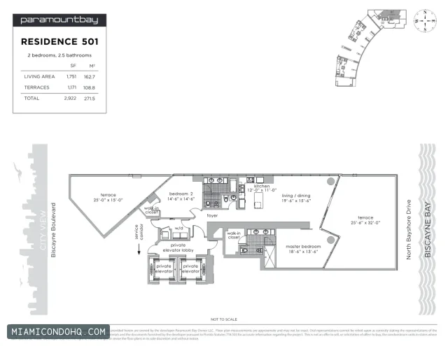 Paramount Bay floor plan Residence 501 · 2 bedrooms