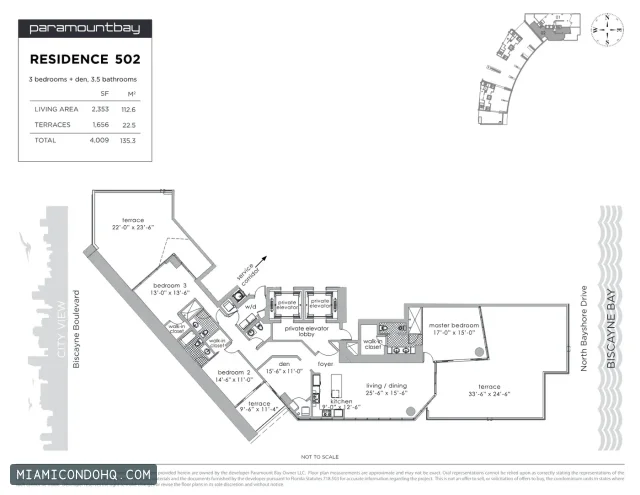 Paramount Bay floor plan Residence 502 · 3 bedrooms