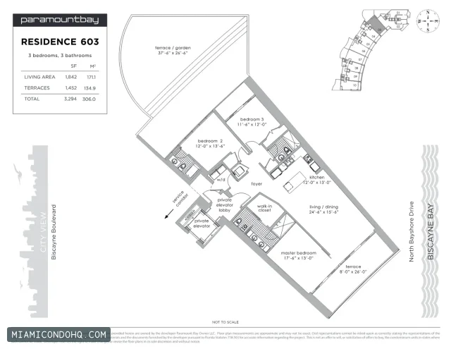 Paramount Bay floor plan Residence 603 · 3 bedrooms