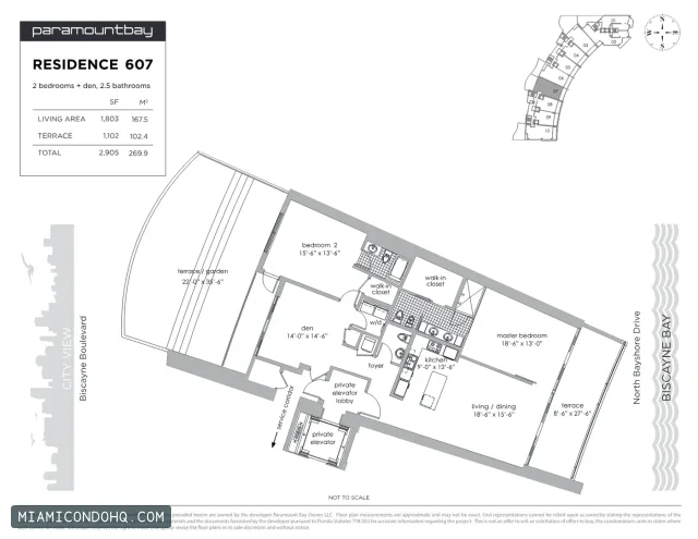 Paramount Bay floor plan Residence 607 · 2 bedrooms