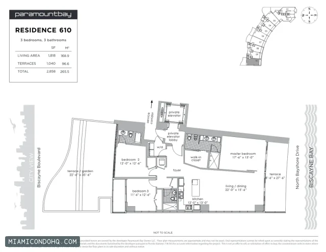 Paramount Bay floor plan Residence 610 · 3 bedrooms