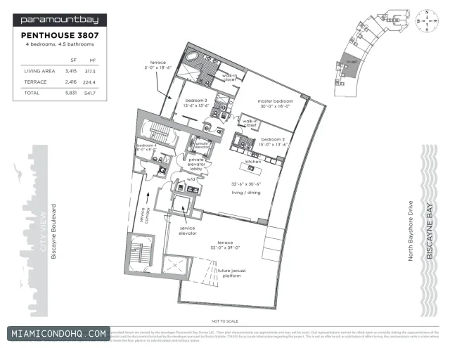 Paramount Bay floor plan Penthouse 3807 · 4 bedrooms