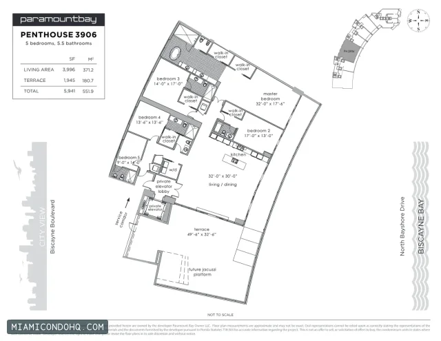 Paramount Bay floor plan Penthouse 3906 · 5 bedrooms