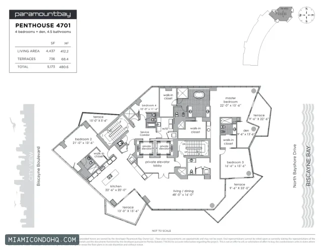 Paramount Bay floor plan Penthouse 4701 · 4 bedrooms