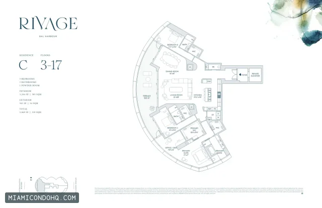 Rivage Bal Harbour floor plan 3 bedrooms