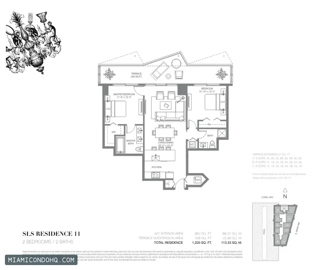 SLS Brickell floor plan Residence 11 · 2 bedrooms