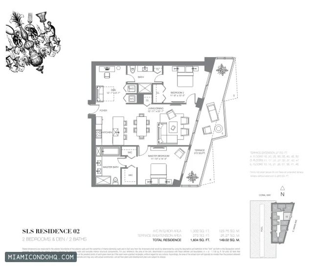 SLS Brickell floor plan Residence 02 · 2 bedrooms