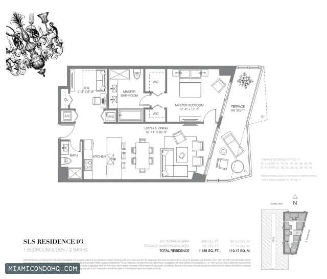 SLS Brickell floor plan Residence 03 · 1 bedroom