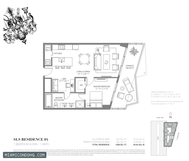 SLS Brickell floor plan Residence 04 · 1 bedroom