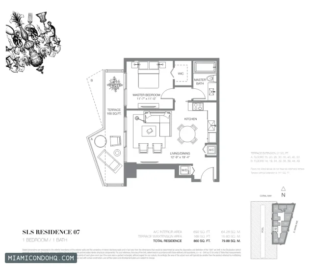 SLS Brickell floor plan Residence 07 · 1 bedroom