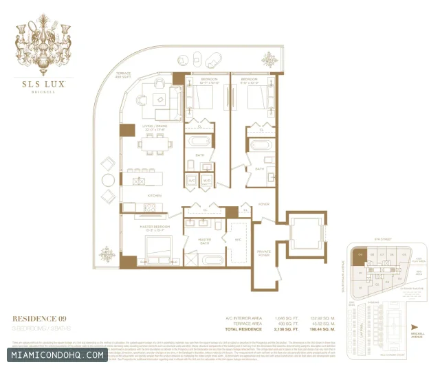 SLS Lux floor plan Residence 09 · 3 bedrooms