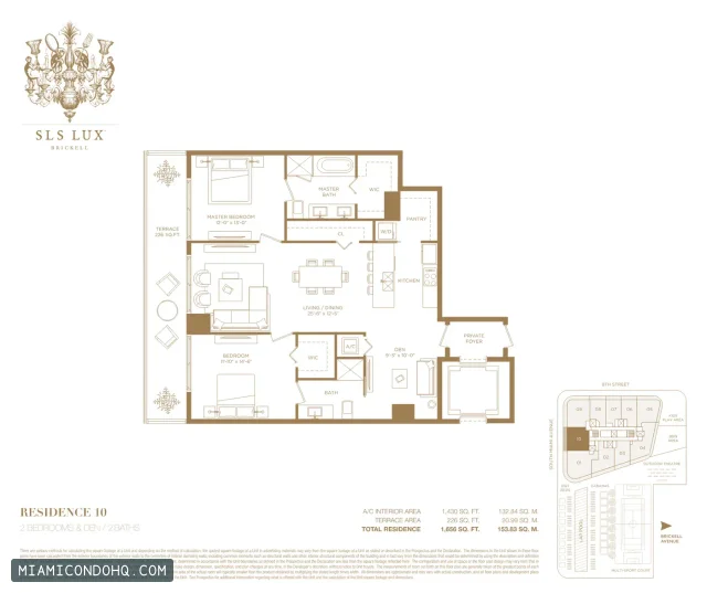 SLS Lux floor plan Residence 10 · 2 bedrooms