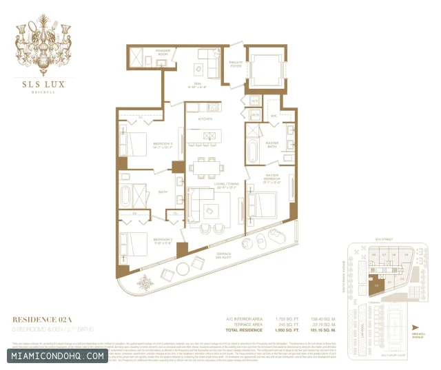 SLS Lux floor plan Residence 02A · 3 bedrooms