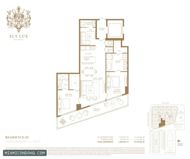 SLS Lux floor plan Residence 02 · 2 bedrooms