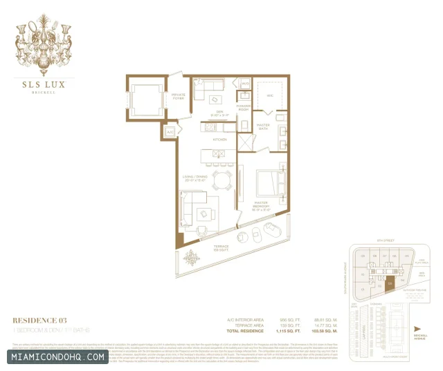 SLS Lux floor plan Residence 03 · 1 bedroom