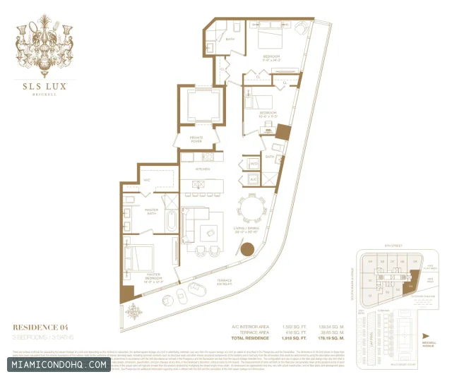 SLS Lux floor plan Residence 04 · 3 bedrooms