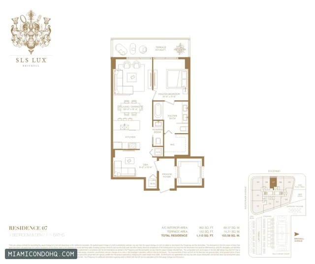 SLS Lux floor plan Residence 07 · 1 bedroom