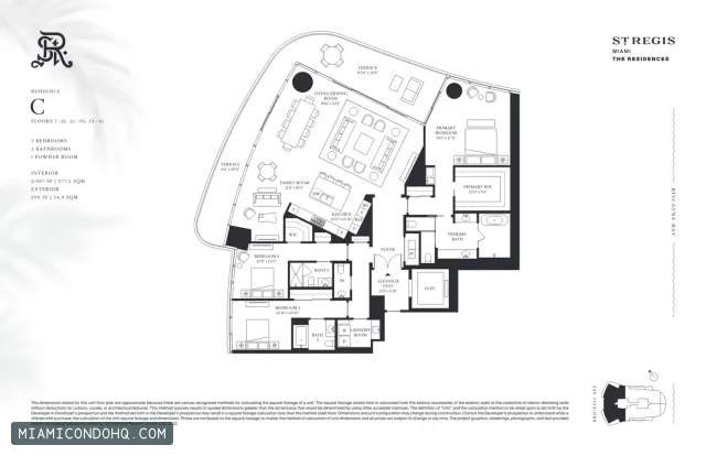 The St. Regis Residences Miami (Brickell) floor plan 3 bedrooms