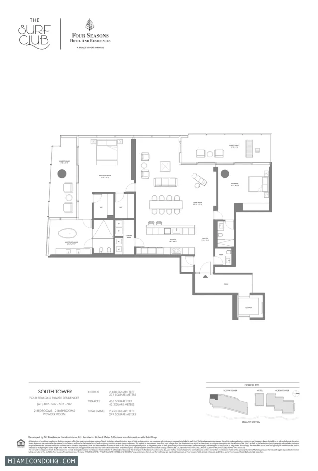 The Residences at The Surf Club (Four Seasons) floor plan 2 bedrooms
