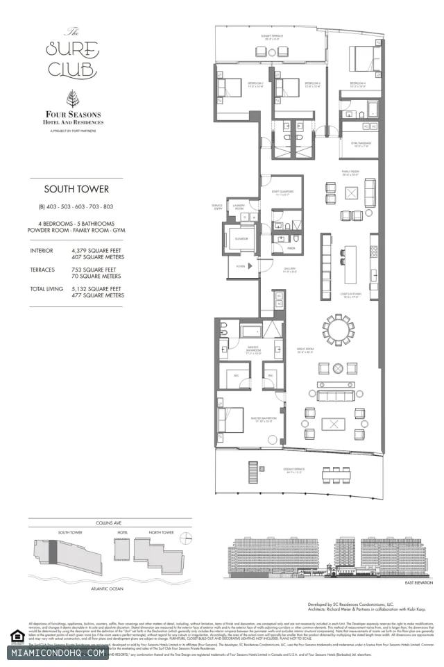 The Residences at The Surf Club (Four Seasons) floor plan 4 bedrooms